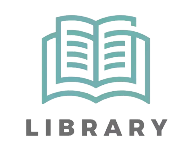 logo de livre ouvert avec le texte "library"