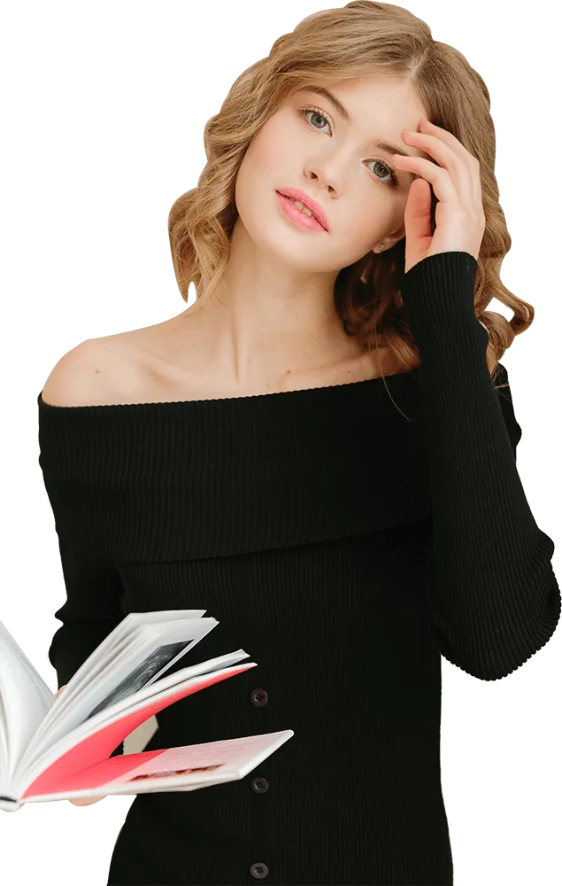 Femme séduisante lisant des livres érotiques, habillée élégamment avec des fleurs, sur livre-erotique.com